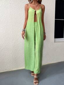 Breezaya Solid Split High Cami Top & Wide Leg Pants