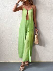 Breezaya Solid Split High Cami Top & Wide Leg Pants