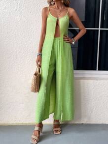 Breezaya Solid Split High Cami Top & Wide Leg Pants