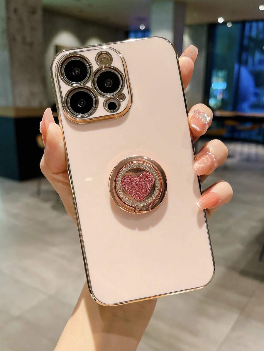 Ốp điện thoại mạ điện có vòng giữ điện thoại, phiên bản quốc tế, không phải phiên bản nội địa. - Hồng - Xem 1