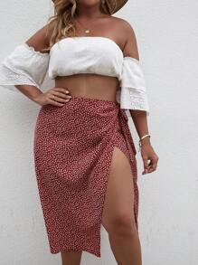 SHEIN LUNE Váy Plus Size Thắt nút Trọn gói Họa tiết hoa Boho - Màu Đỏ Sâu - Xem 1