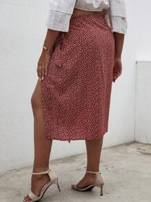 SHEIN LUNE Váy Plus Size Thắt nút Trọn gói Họa tiết hoa Boho - Màu Đỏ Sâu - Xem 2