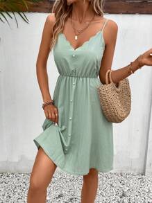 SHEIN Frenchy Của phụ nữ lột vỏ Cạnh Dây đeo Mì Ý  Đầm - màu xanh lá - Xem 4