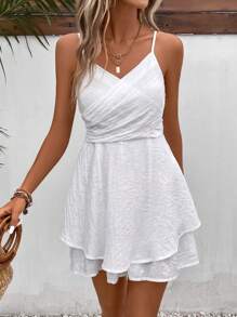 SHEIN Frenchy Mono de tirantes unicolor cruzado con cremallera trasera - Blanco - Ver 1