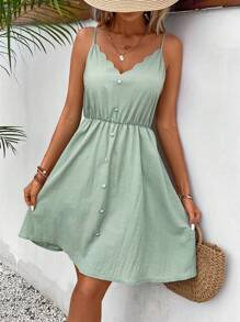 SHEIN Frenchy Của phụ nữ lột vỏ Cạnh Dây đeo Mì Ý  Đầm - màu xanh lá - Xem 6