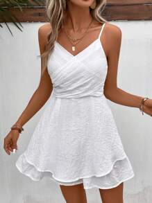 SHEIN Frenchy Mono de tirantes unicolor cruzado con cremallera trasera - Blanco - Ver 6