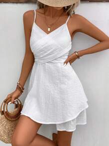 SHEIN Frenchy Mono de tirantes unicolor cruzado con cremallera trasera - Blanco - Ver 7