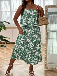 SHEIN Holidaya Plus Floral Print Tube Top & Skirt - Multicolor - View 6