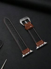 1入組女士男士素色PU皮革磨砂皮革Apple Watch錶帶45/49/38/40/41/42/44mm適用於Apple WatchUltra/SE/8/7/6/5/4/3/2/1 - 鏽棕色 - 查看 2