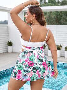 大码热带印花比基尼夏日海滩 - 白色 - 查看 2