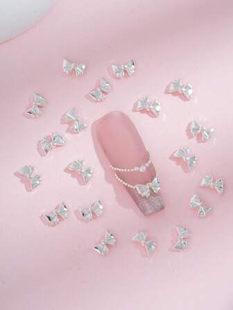 20 piezas Decoración de arte de uñas con diseño de lazo plateado, accesorios de manicura de arte de uñas, gemas de uñas DIY, suministros para uñas