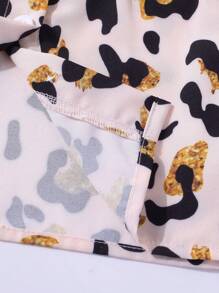 SHEIN Baby Leopard Print Puff Sleeve Shirt & Ruffle Hem Skirt Set - Multicolor - View 6