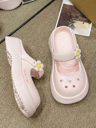 Women's Thick Bottom Floral Decor Slip-Resistant Pink Korean Version Summer Sandals