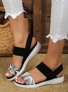 Women's Open Toe Elastic Band Sandals, Slip-On Casual Fashion Roman Sports Style Sandals, Summer