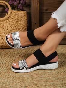 Women's Open Toe Elastic Band Sandals, Slip-On Casual Fashion Roman Sports Style Sandals, Summer