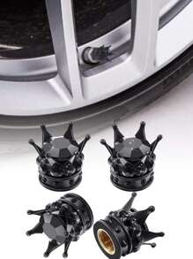 4入組水鑽裝飾王冠形狀汽車輪胎氣門嘴蓋 - 黑色 - 查看 2