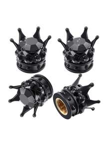 4入組水鑽裝飾王冠形狀汽車輪胎氣門嘴蓋 - 黑色 - 查看 7