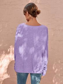 SHEIN LUNE 蝙蝠袖素色T恤 - 淡紫色 - 查看 2