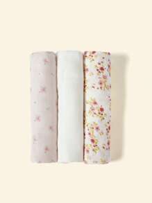 Cozy Pixies 3-Pack Oeko-Tex Certified Baby Floral Bamboo Muslin Swaddle Blankets, Breathable