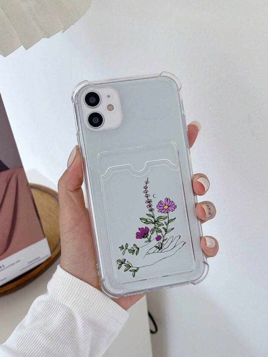 Floral Clear Card Slot Phone Case,International Version, Not The Domestic Version - Multicolor - View 1