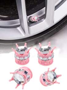 4入組水鑽裝飾王冠形狀汽車輪胎氣門嘴蓋 - 彩色 - 查看 2
