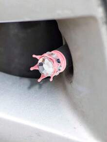 4入組水鑽裝飾王冠形狀汽車輪胎氣門嘴蓋 - 彩色 - 查看 4