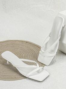 2025 New Fashion Versatile Comfortable Solid Color Stone Texture High Heel Sandals (Stone Texture Random Cut), Kitten Heel - White - View 2