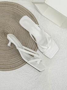 2025 New Fashion Versatile Comfortable Solid Color Stone Texture High Heel Sandals (Stone Texture Random Cut), Kitten Heel - White - View 4