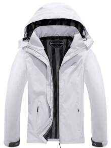Zip Up Hooded Jacket - Light Grey - View 1