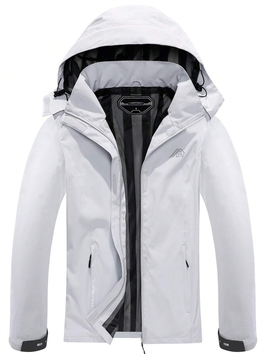Zip Up Hooded Jacket - Light Grey - View 1