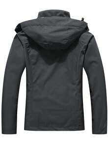 Letter Graphic Zip Up Hooded Jacket - Dark Grey - View 2