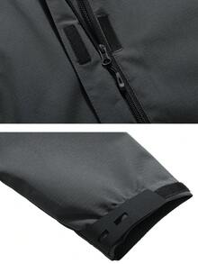 Letter Graphic Zip Up Hooded Jacket - Dark Grey - View 6