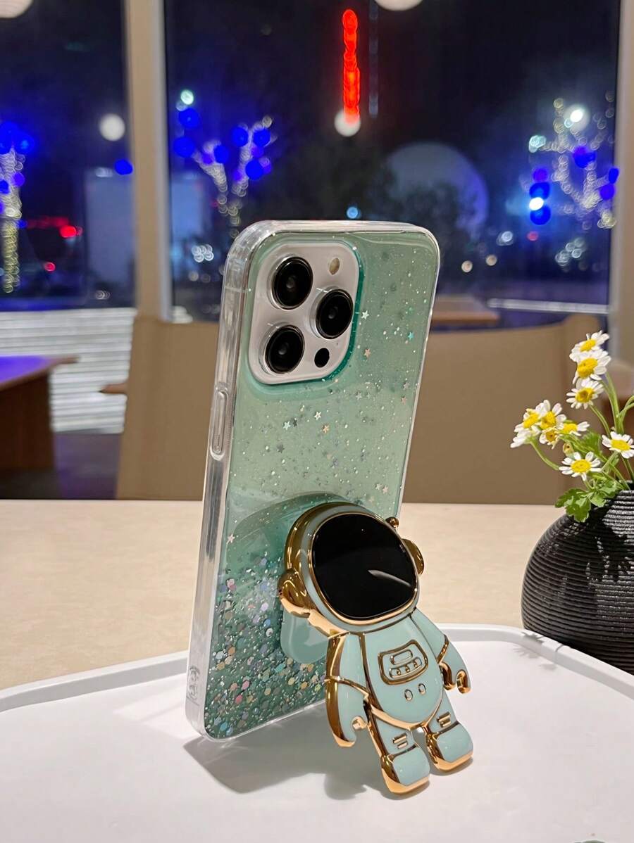 Glitter Phone Case With Astronaut Design Holder,International Version, Not The Domestic Version - Green - View 1