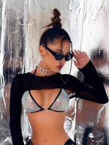 亮片三角杯比基尼上衣附罩衫 - 彩色 - 查看 1