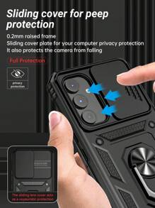 男士 iPhone 手机壳 防摔磁性手机壳 带指环支架和滑动相机盖 - 黑色 - 查看 2