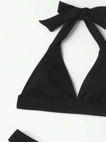 Bañador bikini halter unicolor - Negro - Ver 3