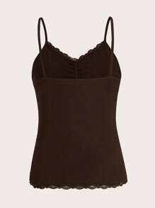 ROMWE 蕾絲拼接褶邊吊帶上衣 - 巧克力棕 - 查看 2