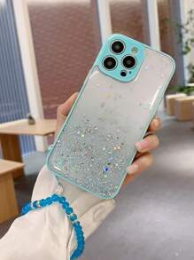 Sequin Decor Phone Case With Lanyard - Blue - View 4