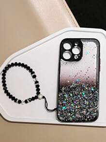 亮片裝飾手機殼附帶繩子 - 黑色 - 查看 1