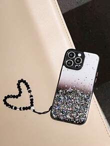 亮片裝飾手機殼附帶繩子 - 黑色 - 查看 4