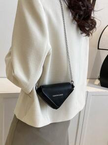 Mini Flap Novelty Bag Triangle Design Letter Graphic - Black - View 3