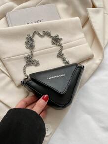 Mini Flap Novelty Bag Triangle Design Letter Graphic - Black - View 5