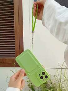 Plain Phone Case With Card Slot & Lanyard - Green - View 2