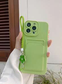 Plain Phone Case With Card Slot & Lanyard - Green - View 5