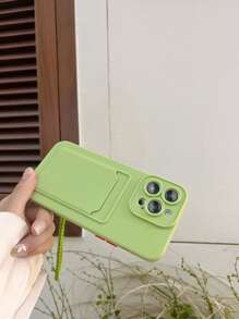 Plain Phone Case With Card Slot & Lanyard - Green - View 7