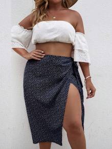 SHEIN LUNE Váy Plus Size Thắt nút Trọn gói Họa tiết hoa Boho - Màu xanh hải quân - Xem 1