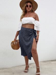 SHEIN LUNE Váy Plus Size Thắt nút Trọn gói Họa tiết hoa Boho - Màu xanh hải quân - Xem 5
