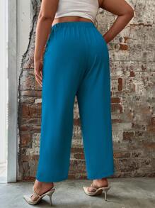 SHEIN Clasi Quần Plus Size Chuỗi màu trơn Thanh lịch - Màu xanh ngọc - Xem 2