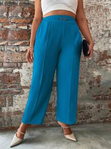 SHEIN Clasi Quần Plus Size Chuỗi màu trơn Thanh lịch - Màu xanh ngọc - Xem 4