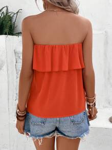 SHEIN VCAY Solid Knot Hem Tube Top - Orange - View 2